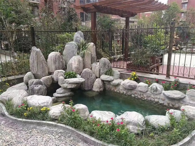 潍坊庭院假山鱼池制作视频